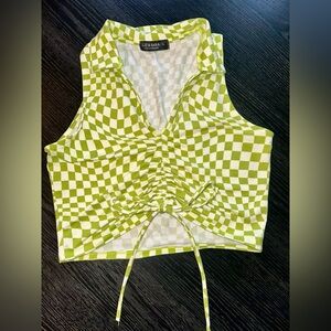 Liz & Sara Green Checkered Crop Top Large